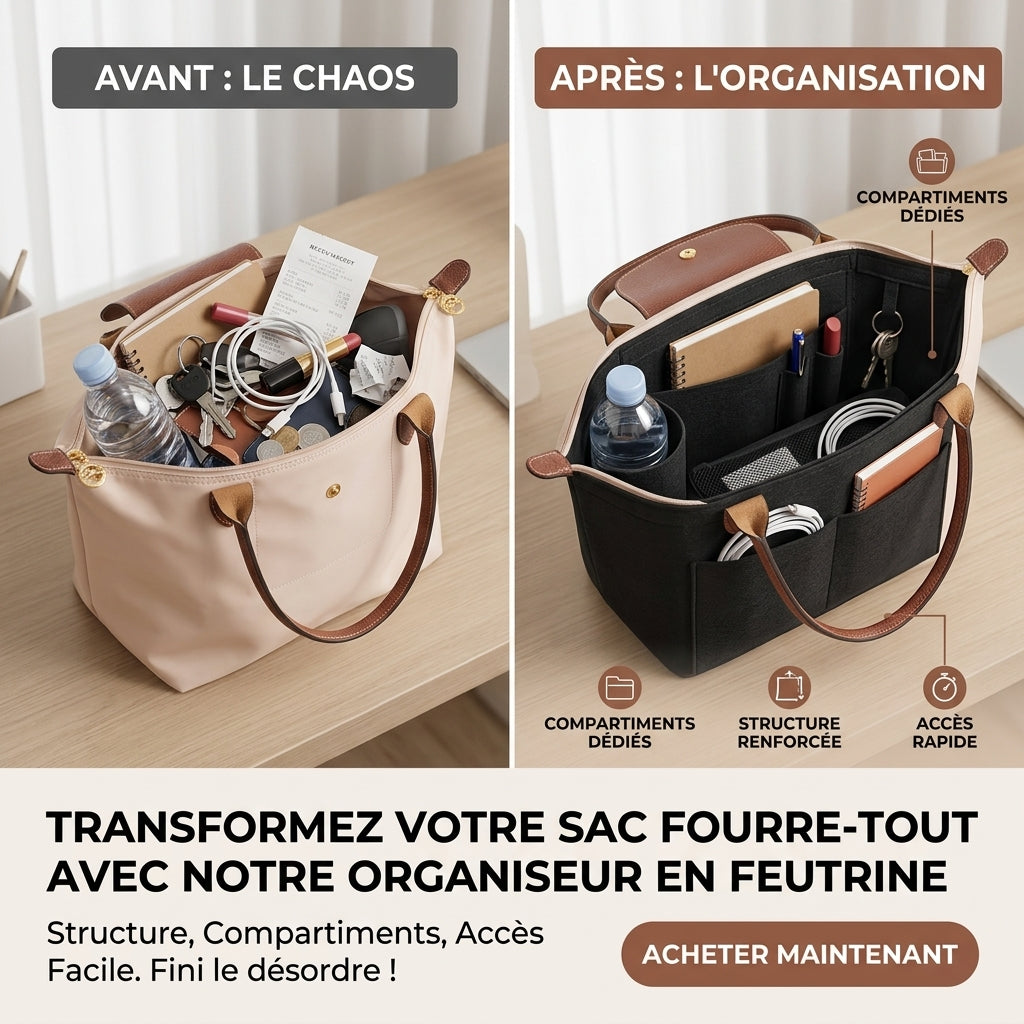Insert Organisateur en Feutre pour Sac à Main – Compatible Longchamp