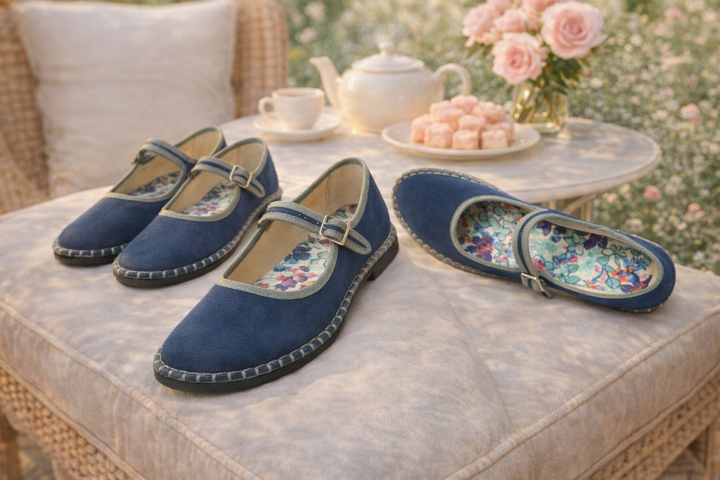 Chaussures Mary Jane en Velours Vintage pour Femme – Ballerines à Bout Rond Cousues Main – Design Élégant à Semelle Imprimé Floral
