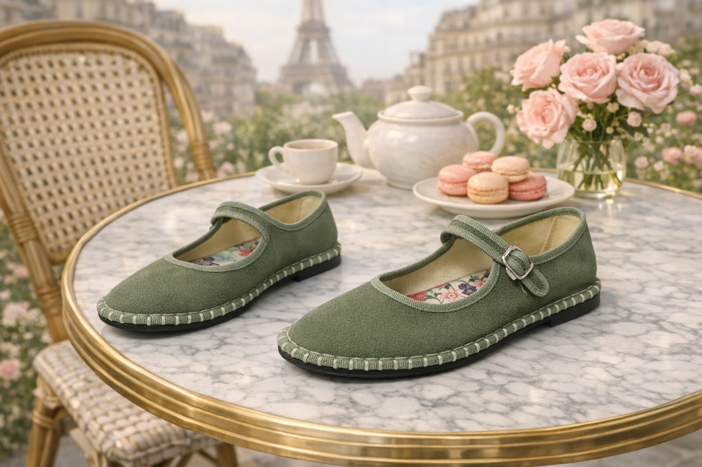 Chaussures Mary Jane en Velours Vintage pour Femme – Ballerines à Bout Rond Cousues Main – Design Élégant à Semelle Imprimé Floral