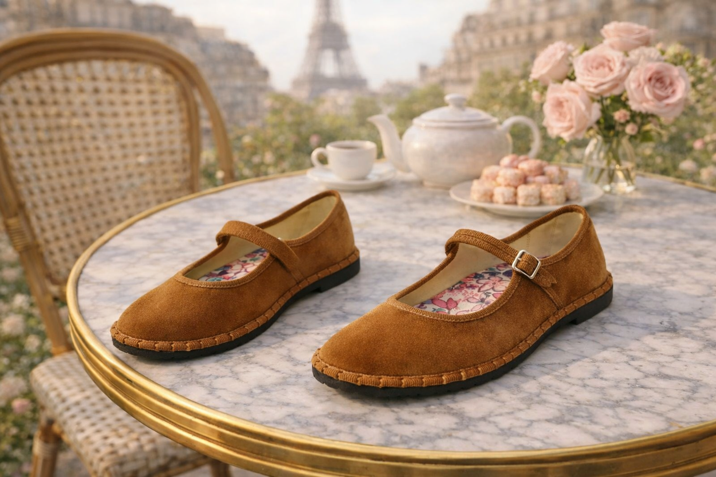 Chaussures Mary Jane en Velours Vintage pour Femme – Ballerines à Bout Rond Cousues Main – Design Élégant à Semelle Imprimé Floral