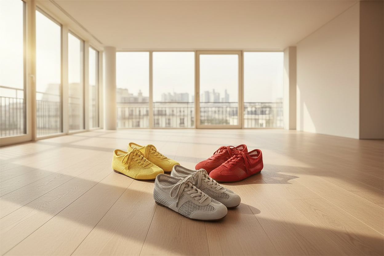 Chaussures Femme 2026 – Baskets Casual Confortables, Lacets Plats, Cuir Véritable & Mesh Respirant